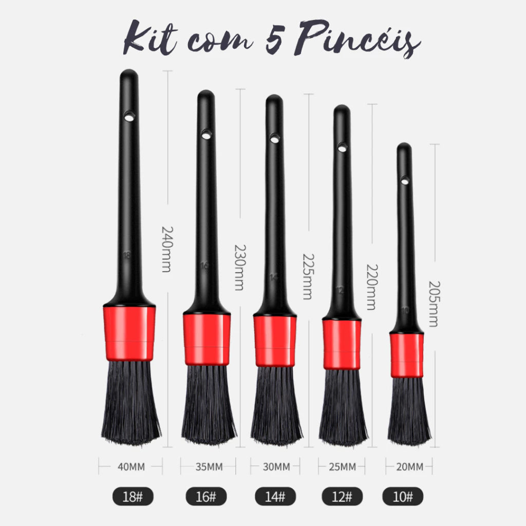 Kit de Lavagem Automotiva - Flanela de Microfibra 30x40cm + Luva Microfibra + 05 Pincéis