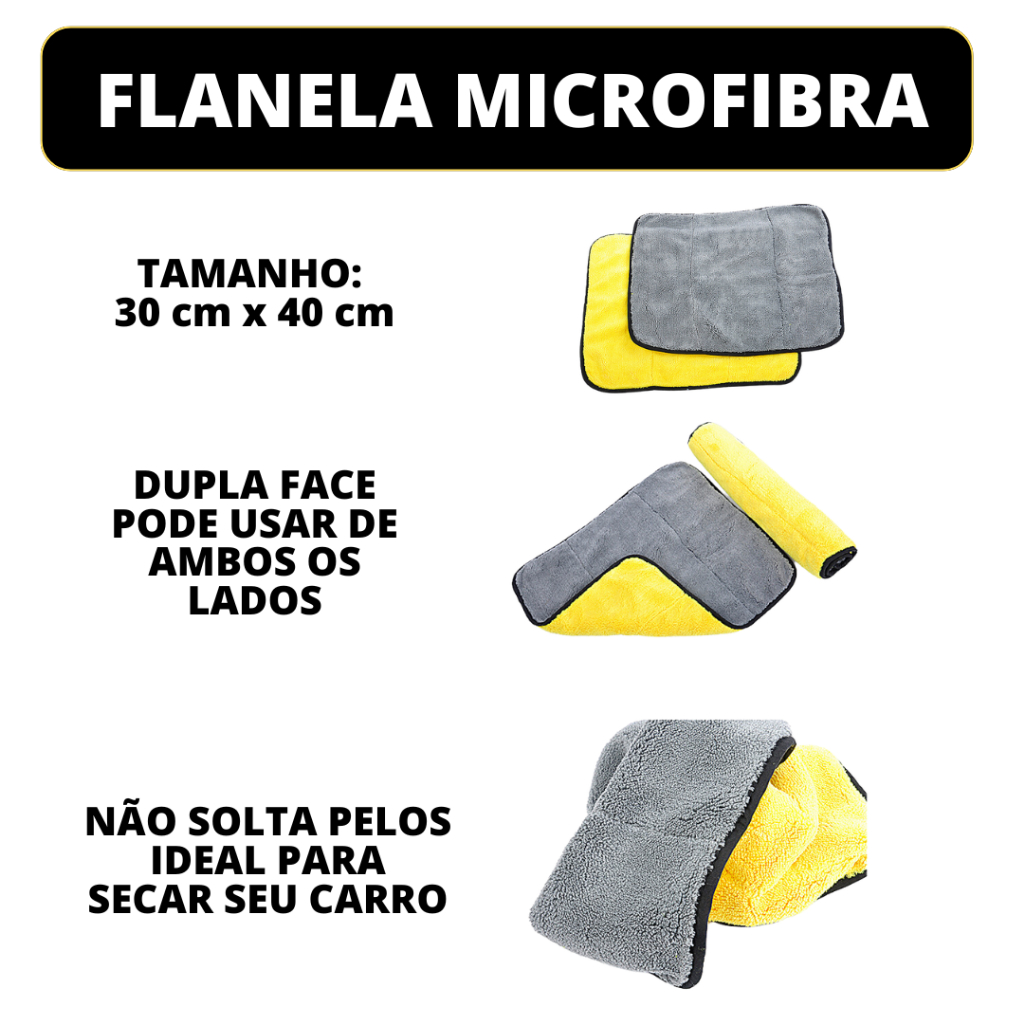 Kit de Lavagem Automotiva - Flanela de Microfibra 30x40cm + Luva Microfibra + 05 Pincéis