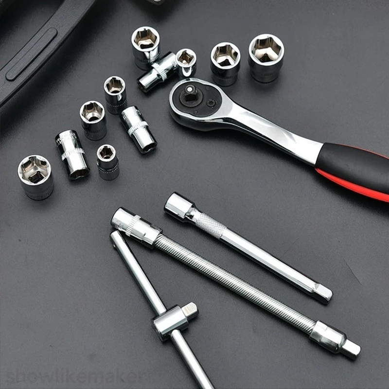 Kit De Ferramentas Completo Com 46 Peças - Jogo De Soquetes + Chave Catraca Reversível + Maleta
