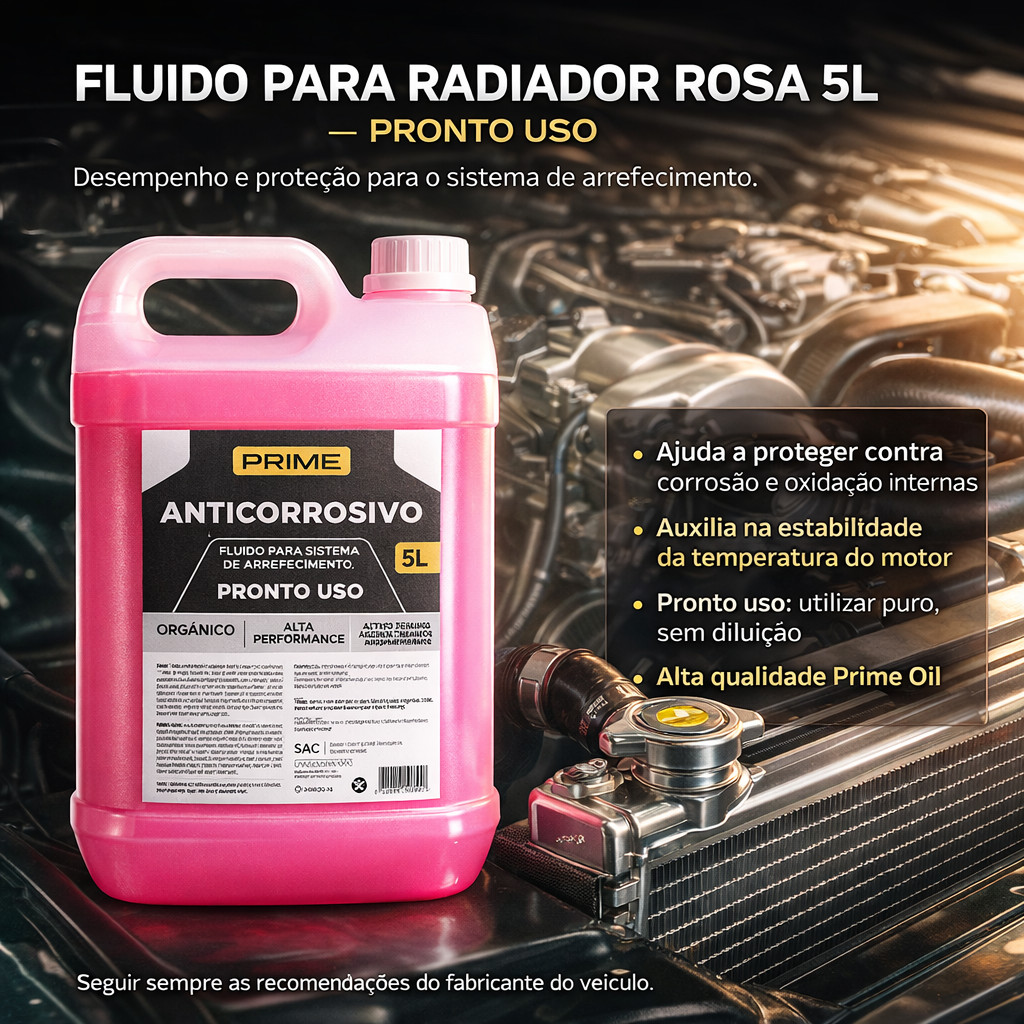 Conjunto Radiador Fluido Rosa Pronto Uso 5L + Água Desmineralizada 5L