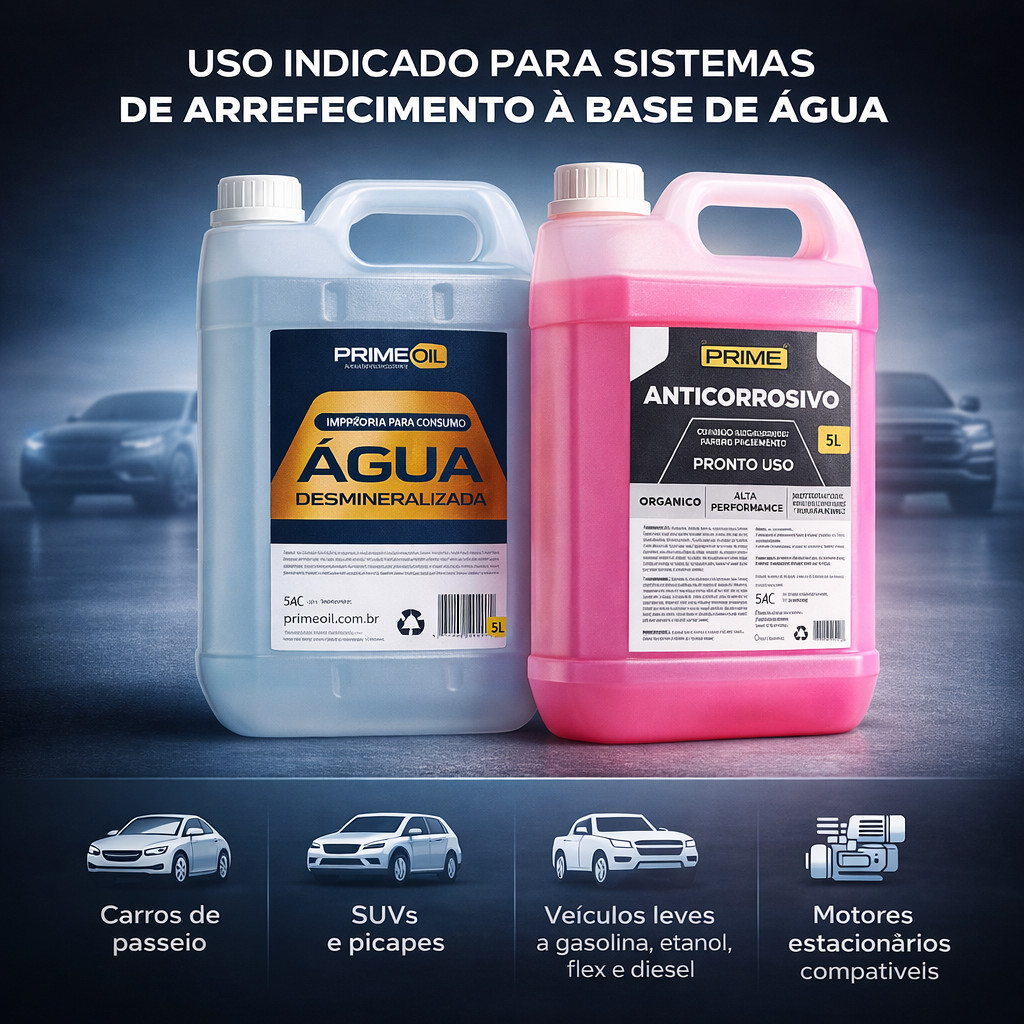 Conjunto Radiador Fluido Rosa Pronto Uso 5L + Água Desmineralizada 5L
