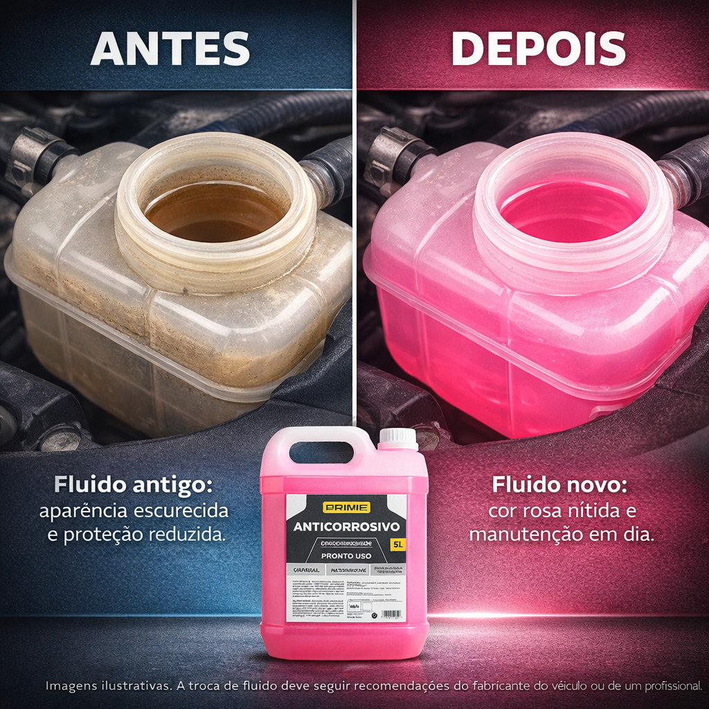 Conjunto Radiador Fluido Rosa Pronto Uso 5L + Água Desmineralizada 5L