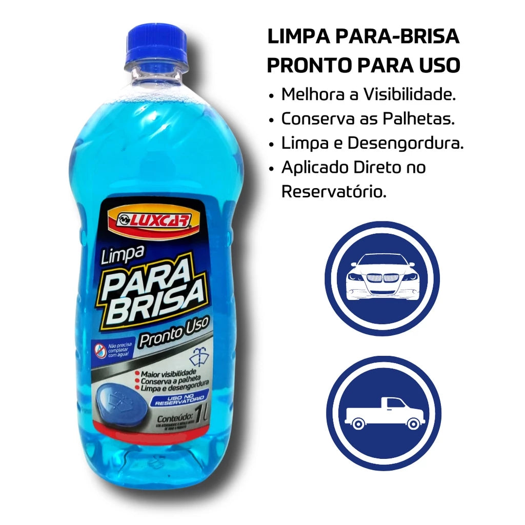 Fluído Luxcar Limpa Para-Brisa - 1 Litro - Desengordura Cristaliza e da Brilho