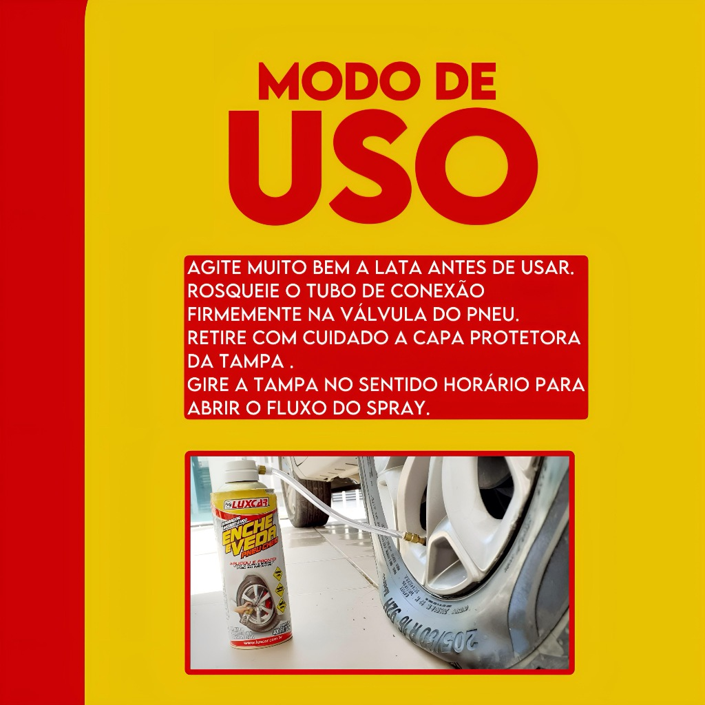 Enche e Veda - Reparador Instantâneo De Pneu Spray 400ml - Luxcar 