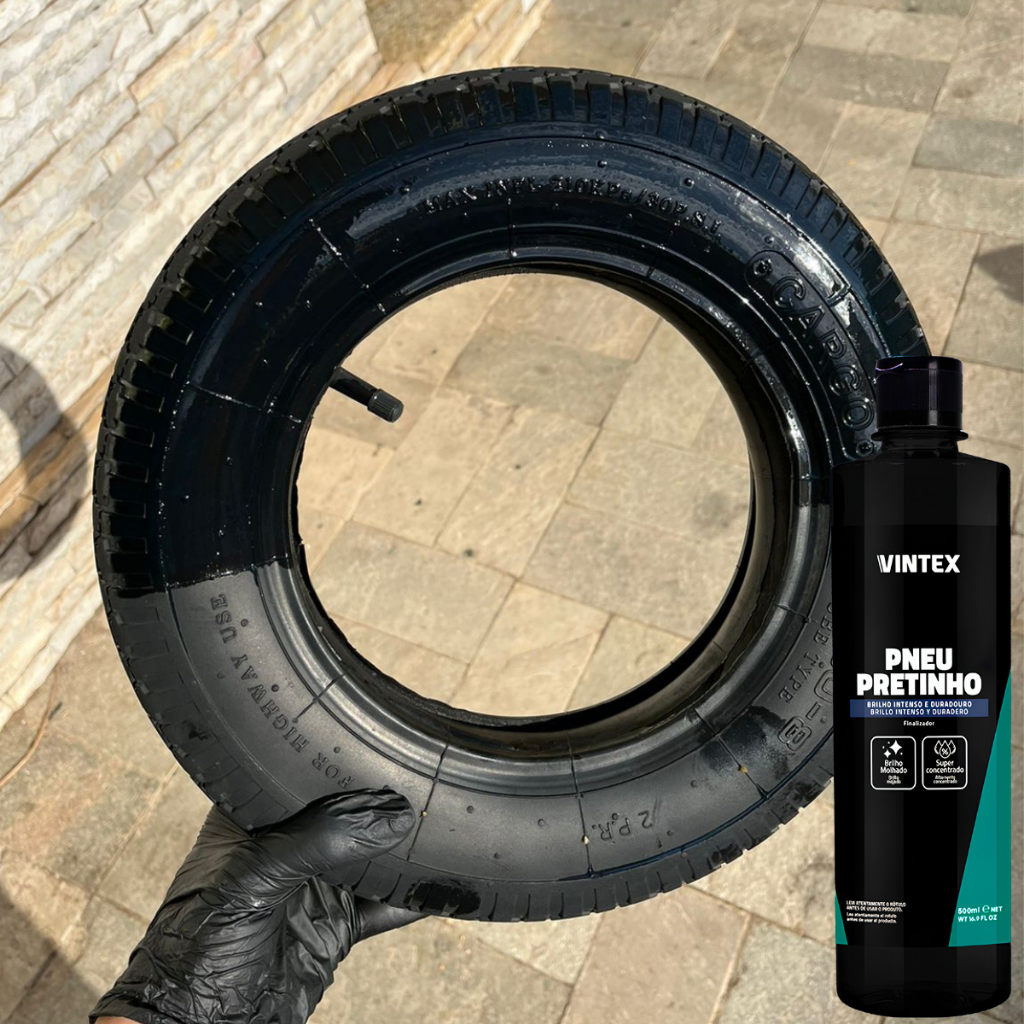 Pneu Pretinho Vintex Brilhante 500ml + Aplicador Curvo