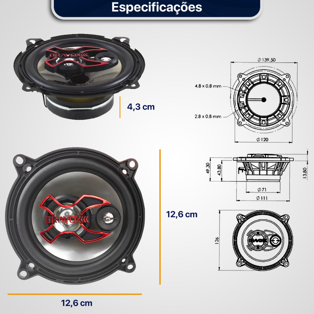 Alto Falante Bravox 5 Polegadas B3x50x Triaxial 50wrms Para Carros Picapes Suvs 1 unidade