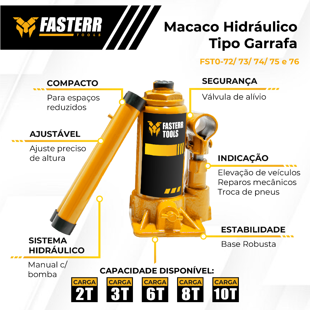 Macaco Hidráulico Fasterr - 8 Toneladas 