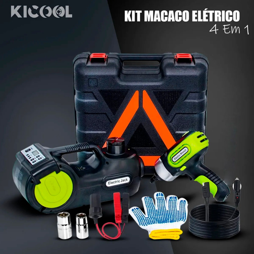 Kit Macaco Elétrico 4 Em 1 - Compressor E Chave De Impacto